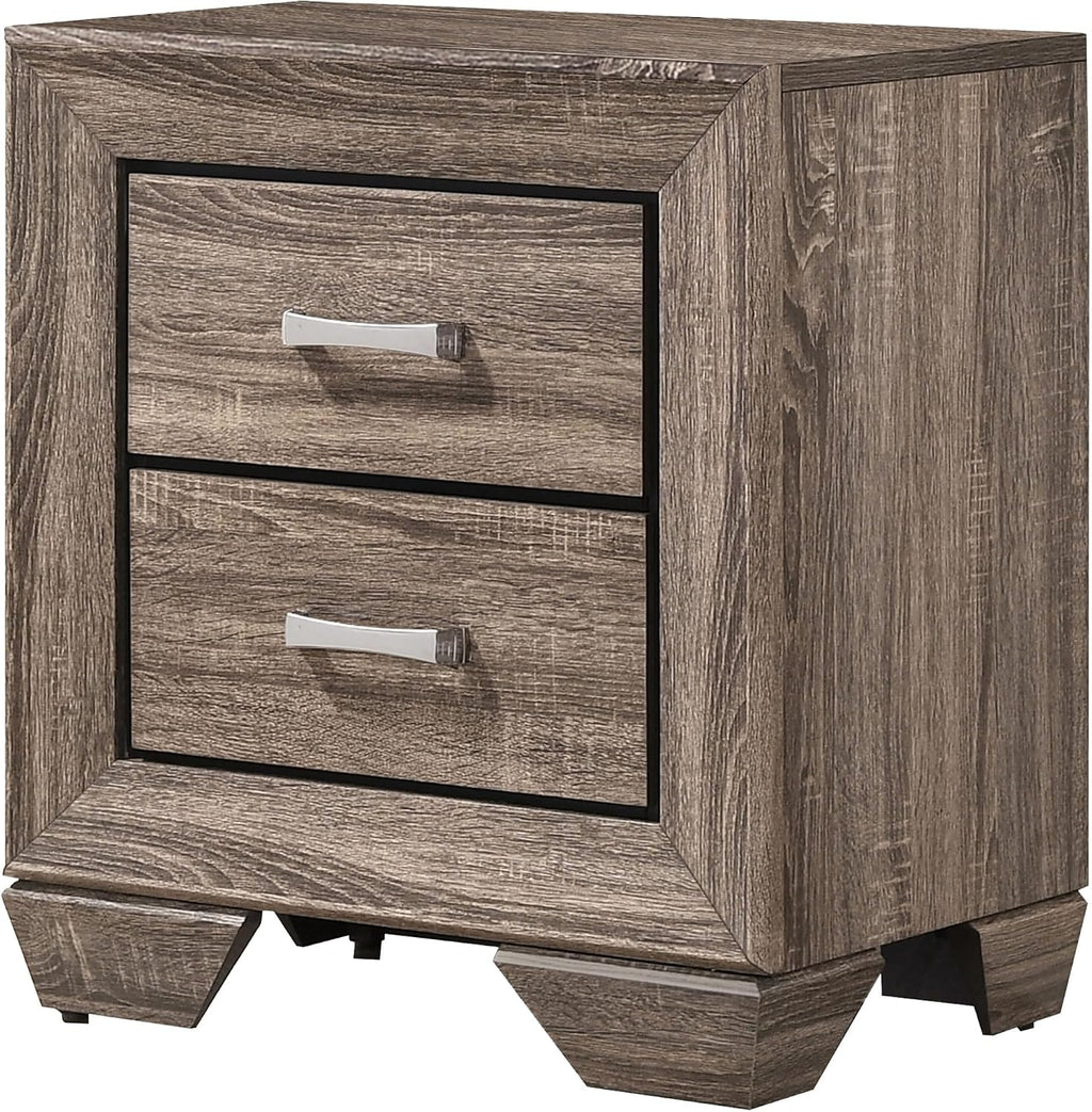 Washed Taupe 2-Drawer Rectangular Nightstand,for Small Spaces