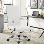 KaiMeng Ribbed Office Desk Mid Back Computer Chair Height Adjustable Conference Executive Task Swivel PU Leather (White)