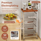 5-Tier Rolling Fruit & Vegetable Storage Cart with Drawers, Extra-Thick Metal Kitchen Organizer Cart on Wheels, Fruit Basket Stand& Fruteros para Cocina, Narrow Pantry Cart for Storage
