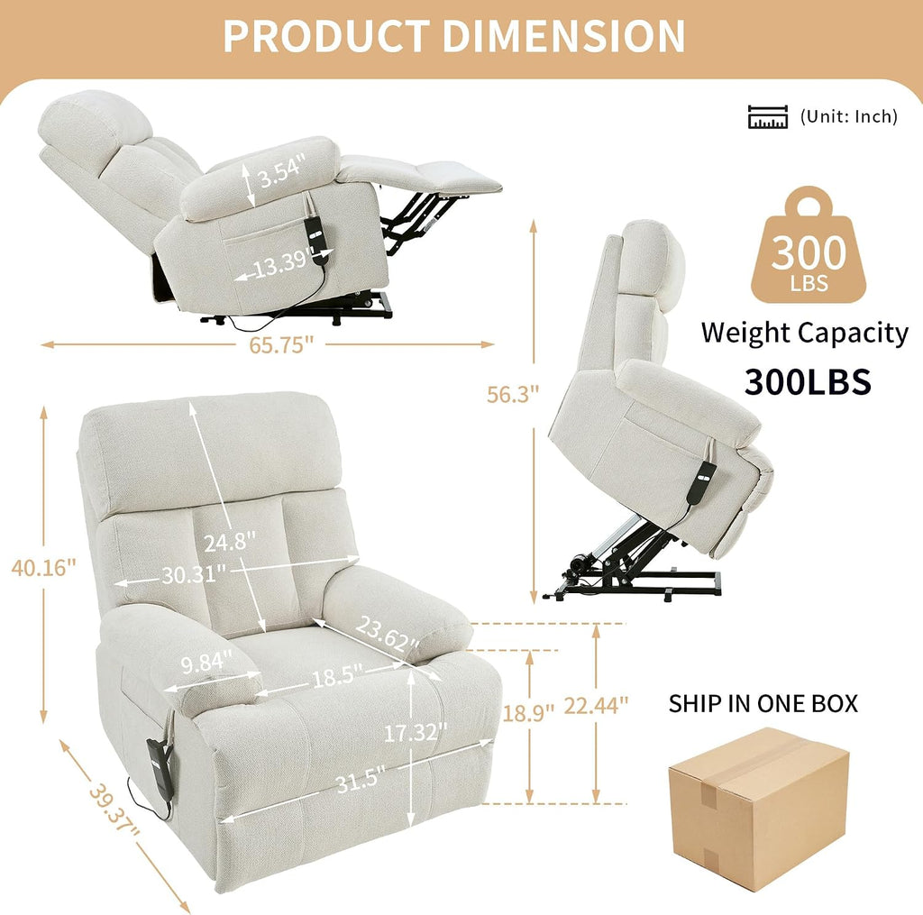 Electric Power Lift Recliner Chair for Elderly and Seniors,Oversized Recliner with Remote Control, Side Pocket, Spacious Seat, Perfect Home Theater Recliner Chair (Light Gray)