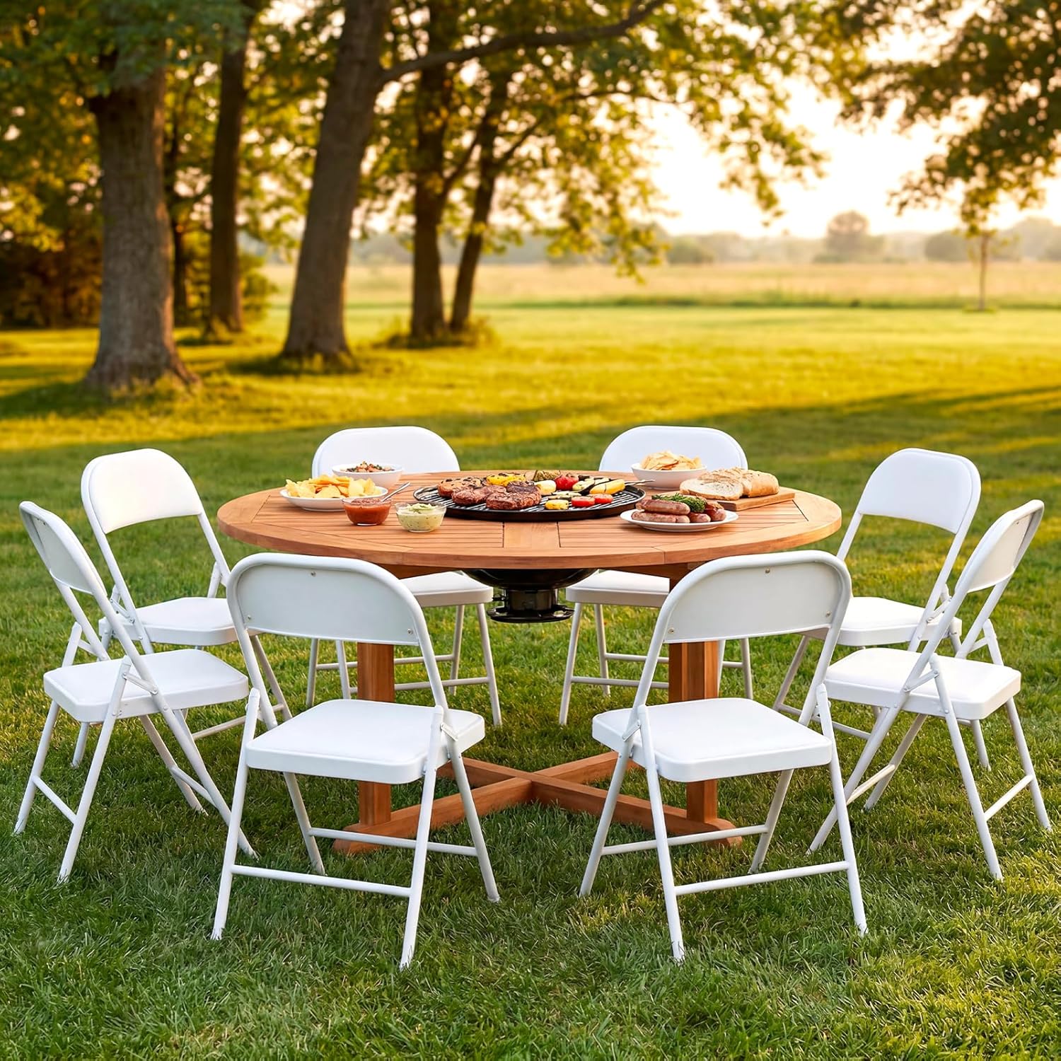Folding Chairs 4 Pack,350 lbs Heavy Duty Metal Frame Folding Chairs with PU Leather Cushion, Ergonomic Foldable Chair with Non-Slip Feet, Portable Stackable Seating for Office Wedding Camping-White