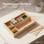 LIBKEN Wooden Tea Bag Organizer Box – 8 Compartment Tea Storage with Clear Lid – Minimalist Scandinavian Design – Versatile Wooden Tea Box for Tea Bags, Jewelry, Crafts, Office & Countertop Storage