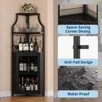 IDEALHOUSE Corner Bar Wine Cabinet with Glass Holder Wine Bar Rack Cabinet with Mesh Door & Glass Holder,Industrial Liquor Cabinet for Home, Kitchen, Dinning Room,Black