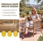 Outdoor Accent Chair, Patio Lounge Chair Set of 2, Hand-Woven Rope with Waterproof Cushions, All-Weather Patio Accent Chairs for Garden, Balcony, Poolside, Grey+Mocha Rope