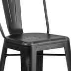 EMMA + OLIVER Commercial Grade 30" H Distressed Black Metal Indoor-Outdoor Barstool w/Back