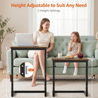 5-Level Adjustable C Side Table - End Table Living Room Bedroom Indoor Small C Shaped Couch Tray Desk, Farmhouse Brown