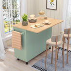 HLR Kitchen Island with Storage, Sage Green Rolling Kitchen Cart on Wheels with Drop-Leaf Bar Countertop, Islands Prep Table with Side Open Spice Rack and Tower Rack, Extra Storage for Kitchen