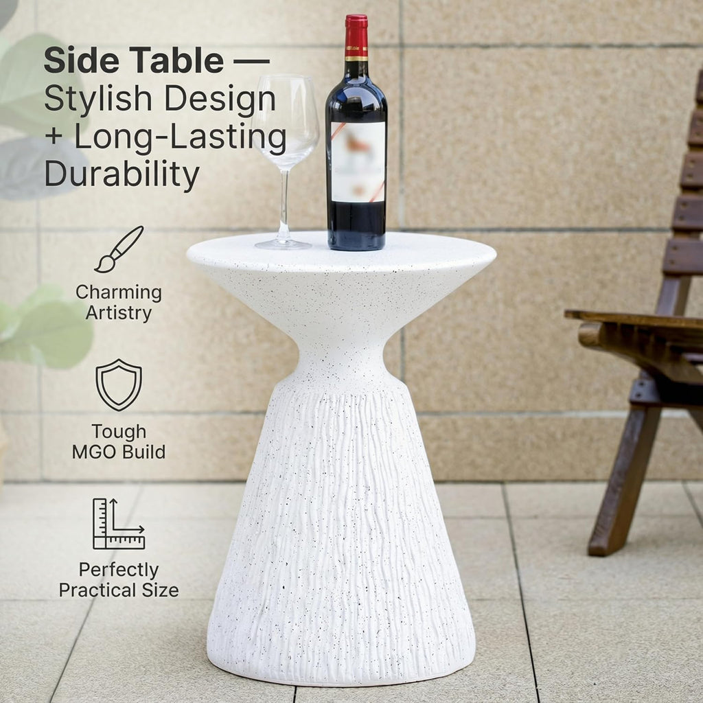 Outdoor Small end Table White Marble Retro Speckled Textured All-Weather MGO Side Table, Indoor Living Room end Table End Table for Home Office Living Room and Patio Decor, sode ta