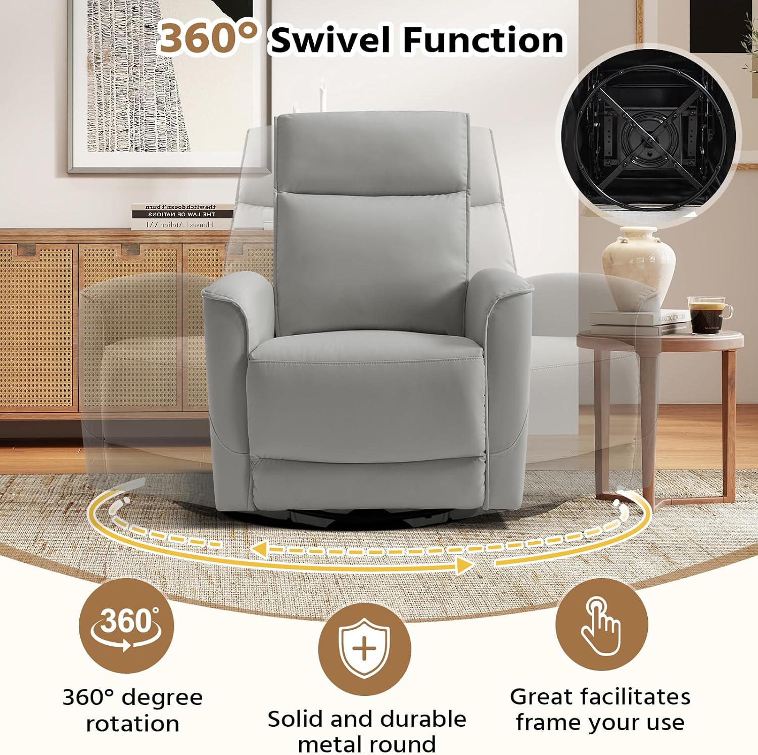 HAOMARKETS Swivel Rocker Recliner Chair Set of 2, Manual Faux Leather Glider Rocking Recliners for Adults, 360° Swivel Nursery Reclining Sofa with Storage Pocket