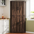Dripex 71" Brown Farmhouse Corner Pantry Cabinet with LED Light, Tall Storage Cabinet with Doors & Adjustable Shelves, Food Pantry for Kitchen, Living Room, Dining Room