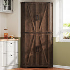 Dripex 71" Brown Farmhouse Corner Pantry Cabinet with LED Light, Tall Storage Cabinet with Doors & Adjustable Shelves, Food Pantry for Kitchen, Living Room, Dining Room