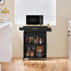 Yaheetech Kitchen Cart with Drawer, Kitchen Island on Wheels with Storage Rack & Cabinets, Microwave Cart for Kitchen with Storage, Rolling Coffee Cart Station, Black