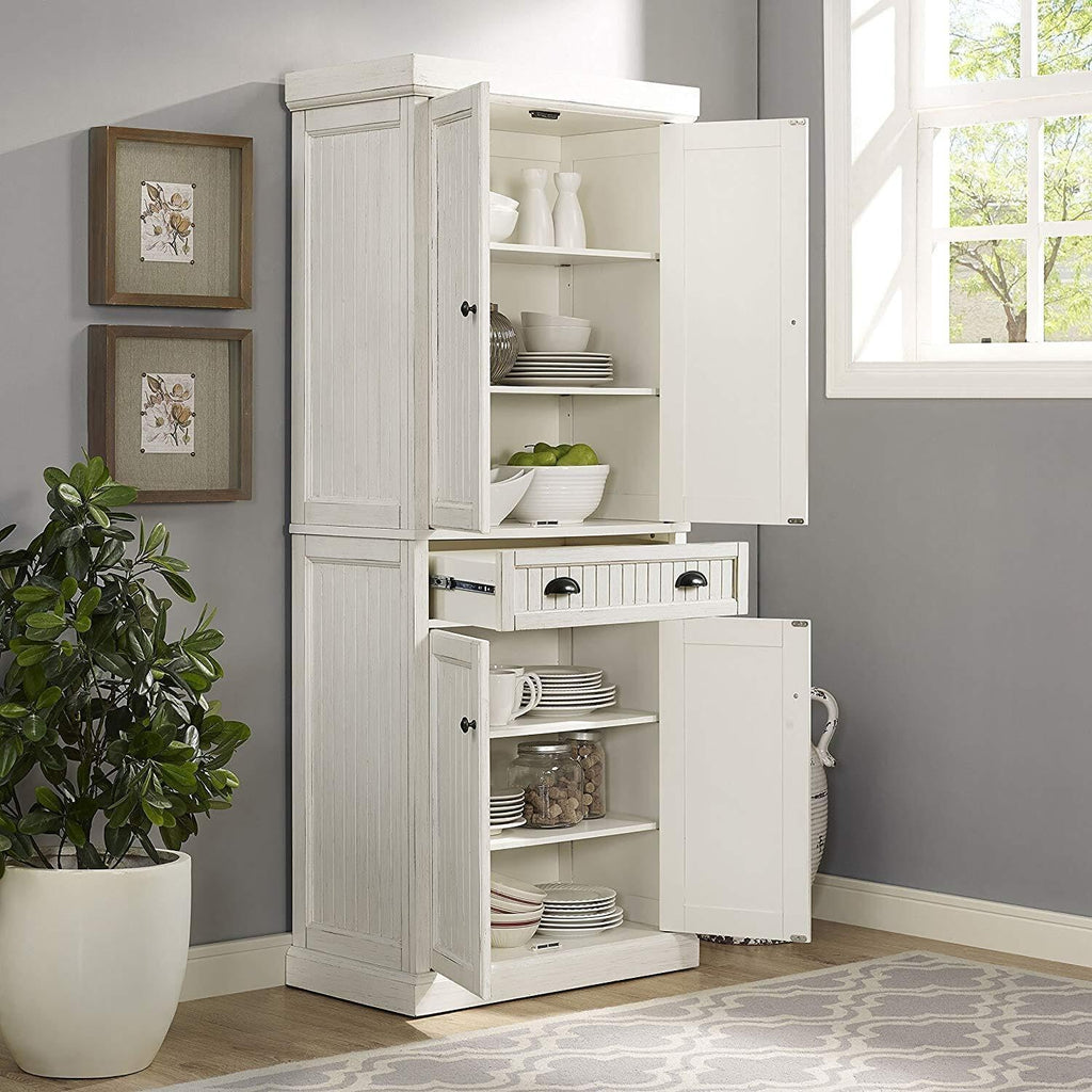 Maykoosh Kitchen Pantry Cabinet - Large Storage, Adjustable Shelves, Distressed White