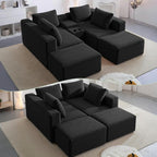 125" Oversized Sectional Couches for Living Room, Modern Boneless Cloud Couch with Ottoman,USB Port&Cup Holders, Comfy Corduroy Modular Sectional U Shape Sofa Couch for Apartment,Black Couch in a Box