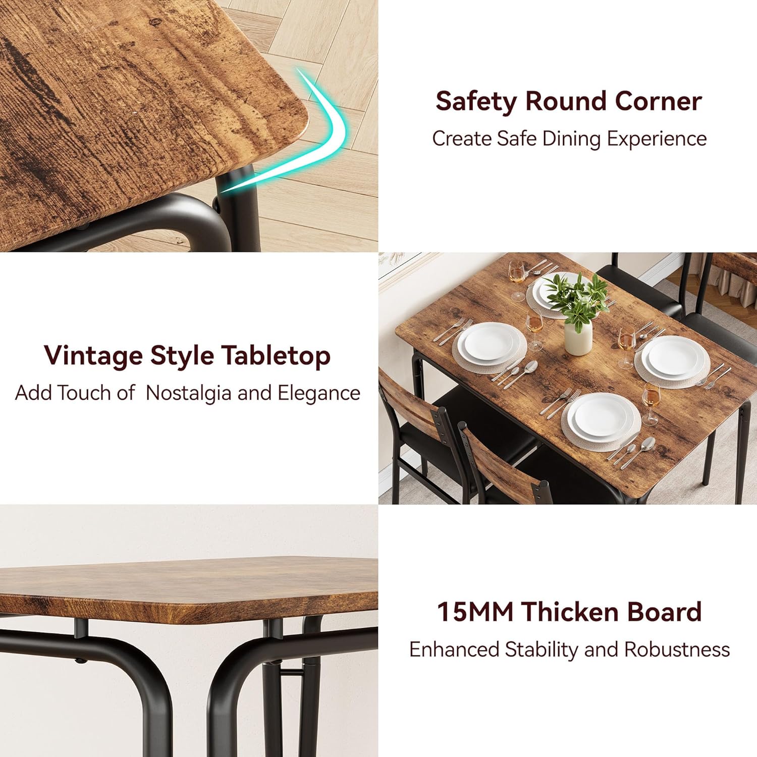 GarveeHome Dining Table for 2, Small Table and Chairs Set of 2, Square Dinette Set for 2, 3 Piece Kitchen & Dining Room Sets for Small Space (Vintage, Table with 4 Upholstered Chairs)