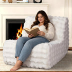 Bean Bag Chair for Adults, Giant Bean Bag Sofa with Soft Pillow, Comfy Faux Fur Fireside Beanbags with Handle for Living Room, Bedroom, Apartment, Bubble White