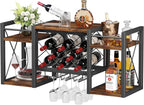 Wall Mounted Wine Rack with Glass Holder, Wood-Metal Retro Bar Shelf, Wine Bottles Display Wall Storage for Kitchen Dining Room Home Bar