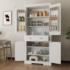 72 Inch Food Pantry Cabinet, Modern White Wood Kitchen Storage Cabinet with Door Shelves & Drawer, Freestanding Cupboard for Dining Room, Living Room, Apartments
