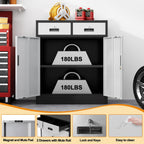 Wanfu Metal Storage Cabinet, 36" H Locking Storage Cabinet with 2 Drawers and Adjustable Shelf, Metal Cabinets for Office, Garage, Home-Black and Silver