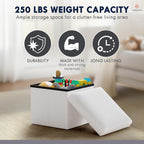 Ornavo Home Small Square Storage Ottoman, Foldable Linen, 12x12x12, White | Collapsible Cube Design; Foot Rest Stool Seat; Ideal for Living Room, Bedroom, Home Office or Dorm