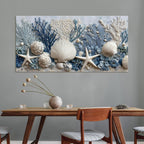 llribbons Coastal Seashell Canvas Wall Art Living Room Bathroom Decor Starfish Coral Seascape Painting Modern Ocean Artwork Prints for Bedroom Beach House Home Decoration Ready to Hang 12" x 24"