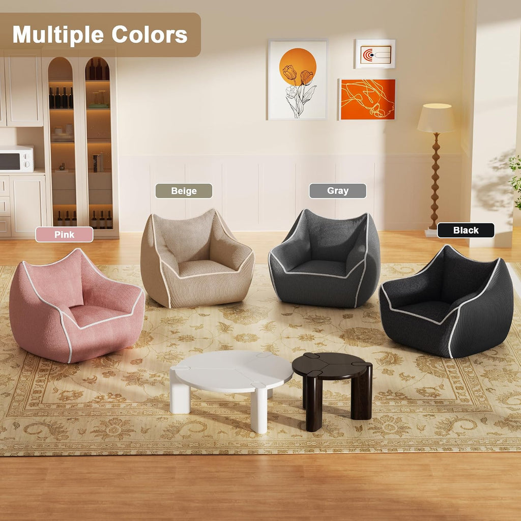 Toddler Bean Bag Chair, Stuffed Kids Bean Bag Sofa with Filler Corduroy Bean Bag Seat for Kids, Small Comfy Lazy Sofa Lounge Chair with Armrests and Back Support for Gaming, Reading, Beige
