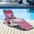 Devoko Beach Lounge Chair, Outdoor Sun Tanning Chair with Face Hole, Heavy Duty Folding Portable Lay Chaise Lounge Chairs for Outside Beach Pool Camping Patio, Pink