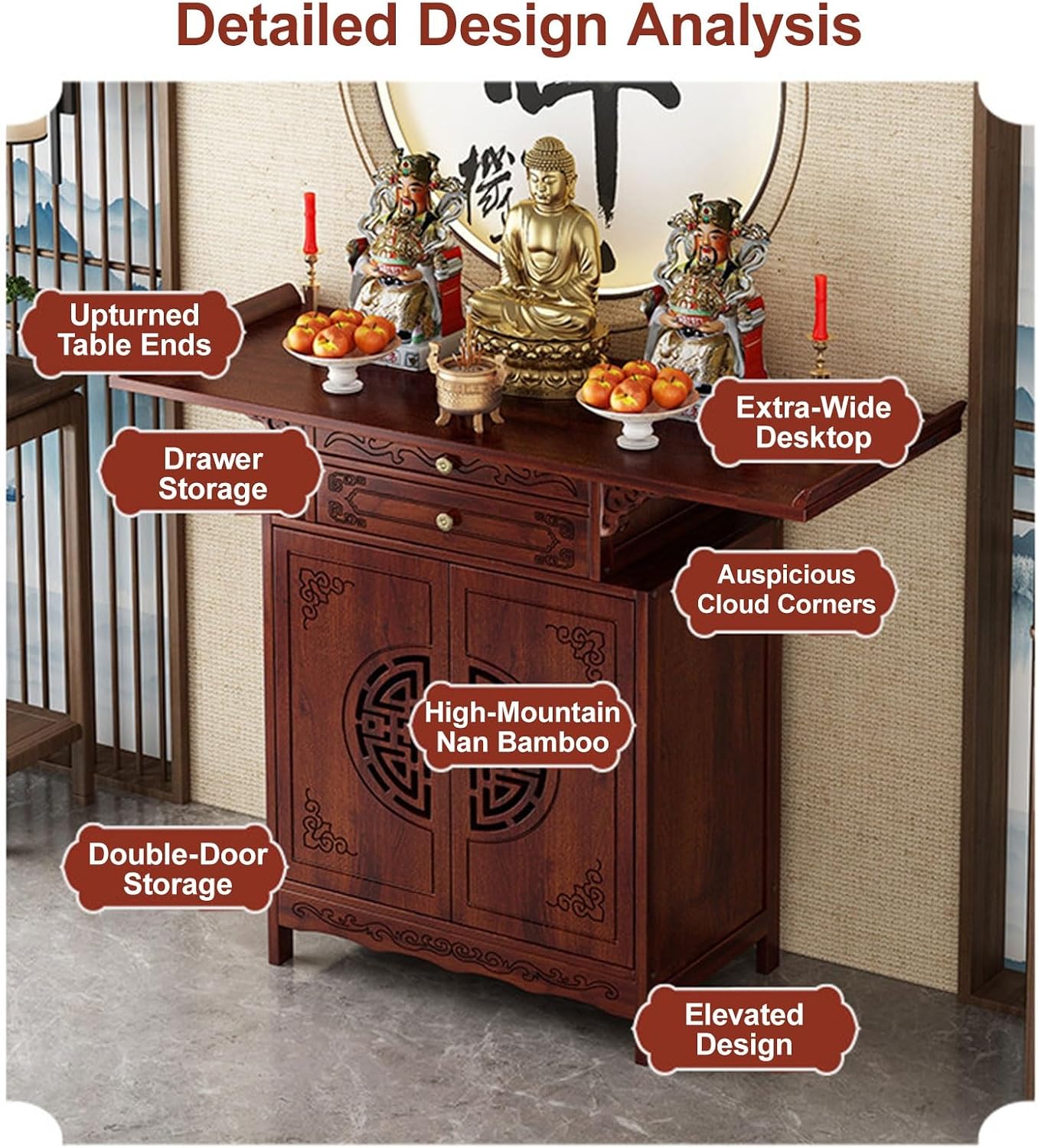 Free Standing Altar Table, Prayer Altar, Chinese Meditation Shrine Table with Storage, Personal Prayer Shrine Desk for Incense and Pray(66 * 35cm/26 * 13.8in)