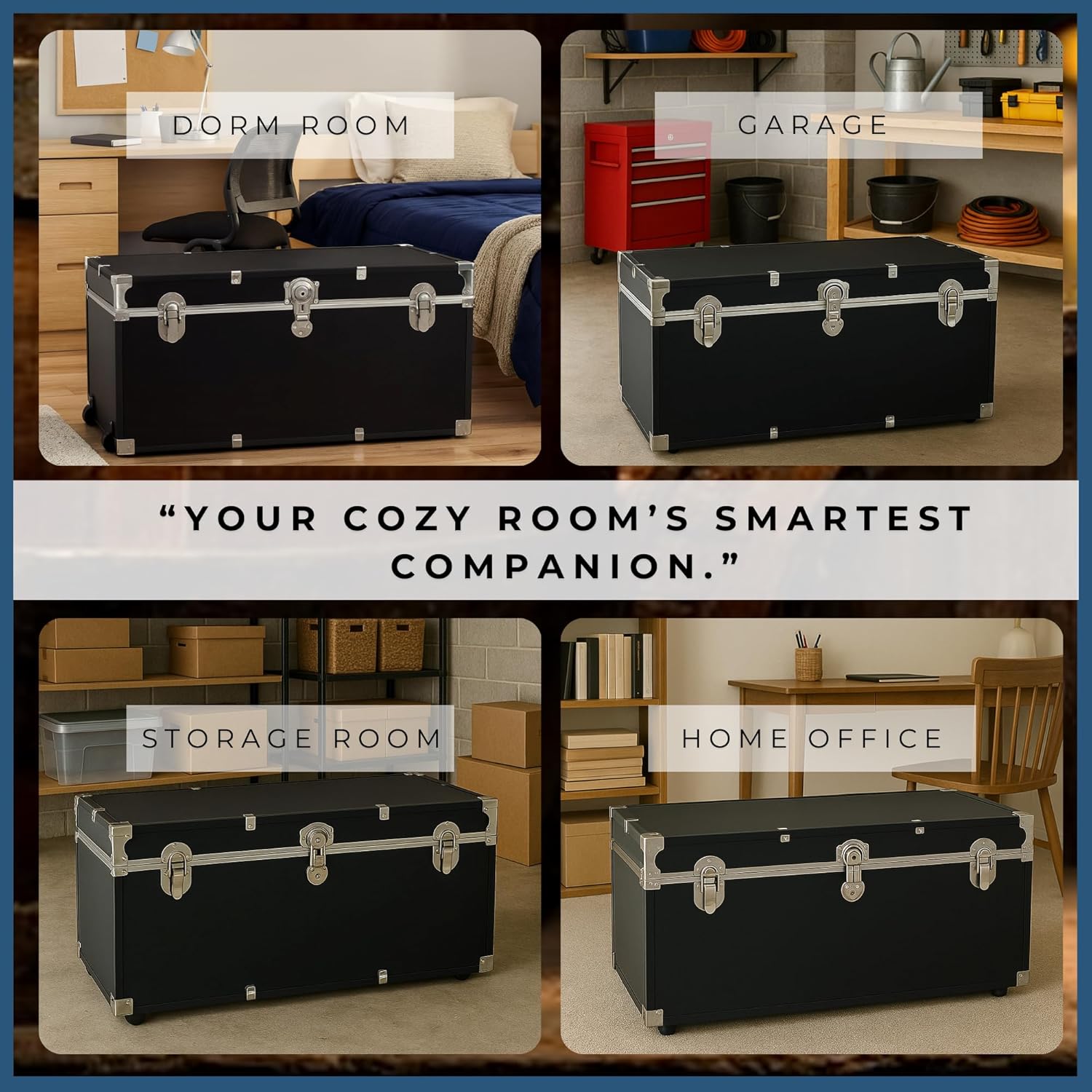 Traveler 31-Inch Rolling Storage Trunk with Durable Wheels and Secure Lock Black Lightweight Box Travel Trunk