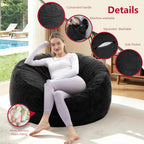 Giant Bean Bag Chair with Memory Foam Filling Beanbag for Adult 8 Colors, Machine Washable Removeable Flannel Cover, Soft Cozy for Bedroom, Living Room - 3 Feet Black