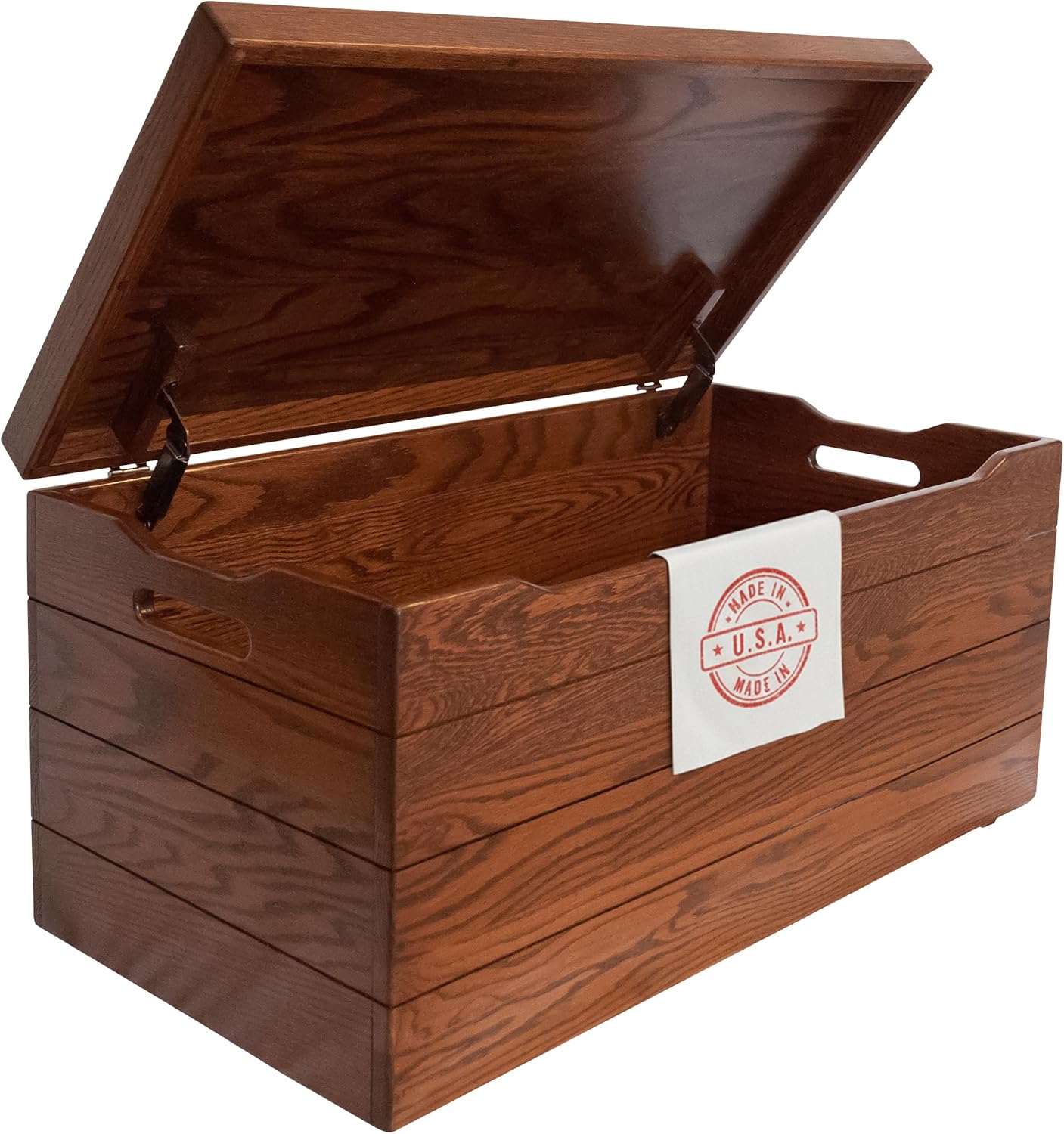 Amish Made Wooden Storage Chest Trunk Box with Lid and Handles for Bedroom, Blanket, Clothes, Anti-Slam Hinges, Handmade, Rustic, Oak Wood, Michaels Stain, 36"