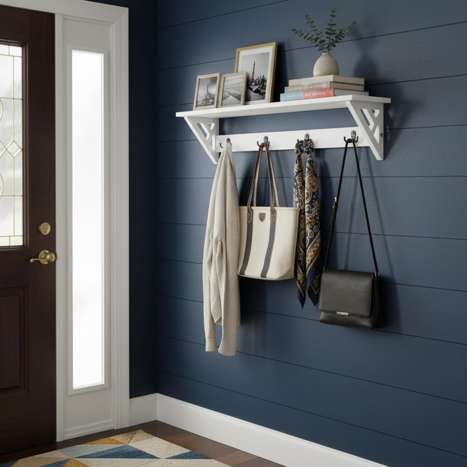 Coventry Wall Mounted Coat Rack with Shelf – Modern 36-Inch Entryway Wall Organizer with 4 Double Hooks – Space-Saving Storage for Apartments, Small Spaces, or Mudroom by Alaterre Furniture (White)