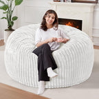 Homguava 3 FT Bean Bag Chair,3' Big Bean Bag,Large Bean Bag Chairs for Adults with Memory Foam Filled,Comfy Beanbag Chairs Soft Bean Bag Sofa with Dutch Corded Plush Cover-Beige