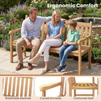 Tangkula 62" Teak Wood Outdoor Bench, 3-Seat Solid Wood Garden Patio Bench with Armrests and Backrest, Wooden Outside Porch Bench Seating Furniture for Backyard, Balcony and Park (62")