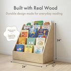 Humble Crew Kids Bookshelf, 5-Tier Front Facing Bookcase, Solid Wood Montessori Toddler Bookcase for Playroom, Bedroom & Reading Corner, 44” Wide