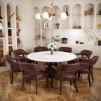 LEEMTORIG Set of 8 Faux Leather Dining Chairs with Arms, Supportive Back, Espresso Legs & Dark Wine Red PU CY-NX173-318WR