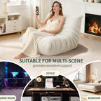 Bean Bag Chairs for Adults, Lazy Sofa Chair with Memory Foam Teddy Velvet Fabric, Large Beanbag Sofa Chair for Bedroom Living Room Dorm Office (White)