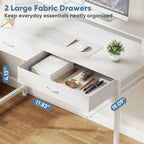 DUMOS 39.4" x 19.7" Compact Computer Desk with Monitor Stand and 2 Drawers, Small Writing Desk with Drawers for Home Office, Study Table for Small Spaces, White