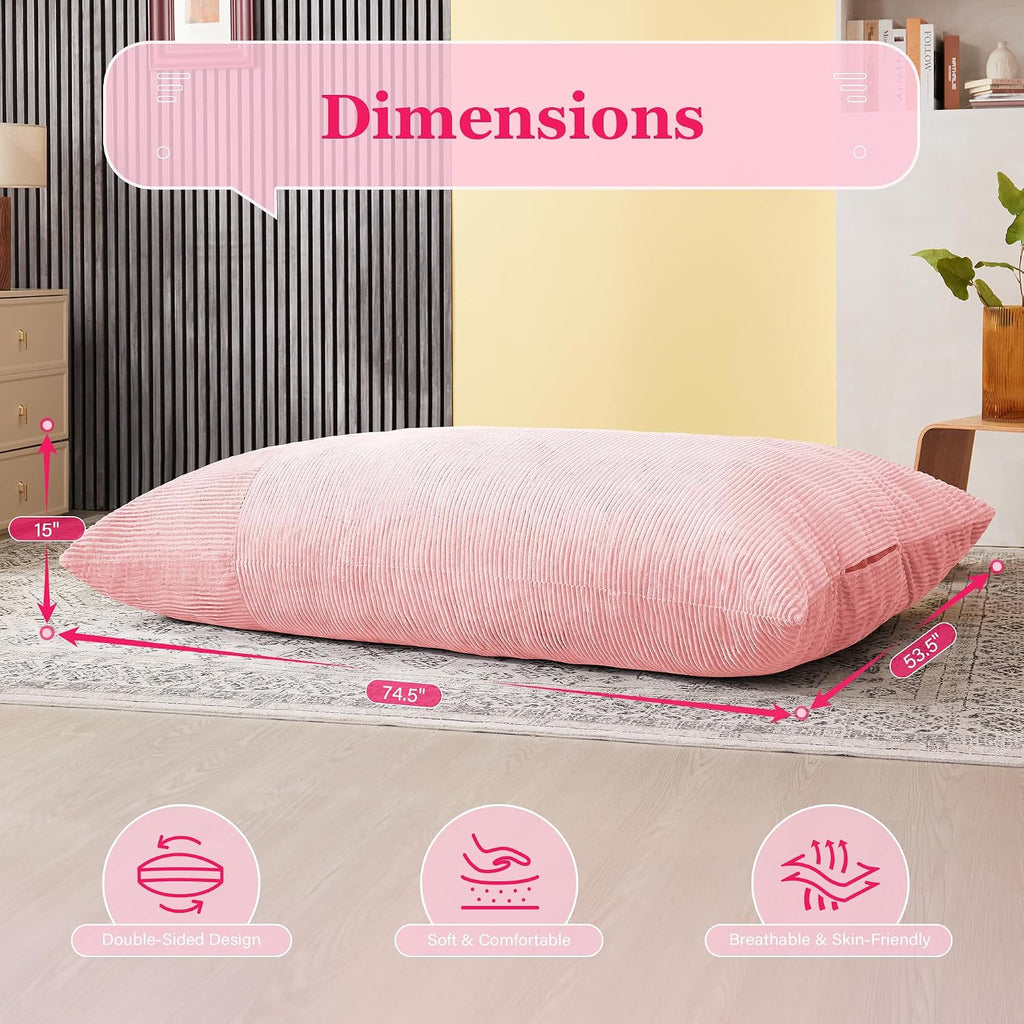 3 in 1 Big Bean Bag Chair for Adults, Large Giant BeanBag Chairs, Convertible Soft Floor Chair Cushions, Sofa & Bed, Perfect for Bedroom, Living Room, Game Room (Pink)