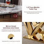 70 Inch Modern Rectangle Dining Table for 6, Faux Marble Top with Mirrored Stainless Steel Base, Large Kitchen Table for Dining Room, Living Room, Office, Conference, (Table Only) (Gold + Grey)