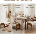 LukeAlon Extra Long Upholstered Bench, 51" Wide Mid-Century Modern Bench with Curved Solid Wood Legs, Comfy Linen Fabric Seat for Bedroom End of Bed, Living Room, Dining Table, Entryway Hallway