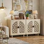 Set of 2 Sideboard Buffet Cabinet, Boho Storage Cabinet with Doors and Shelves, Curved Accent Cabinet with Hollow Door for Living Room, Kitchen, Hallway, Beige