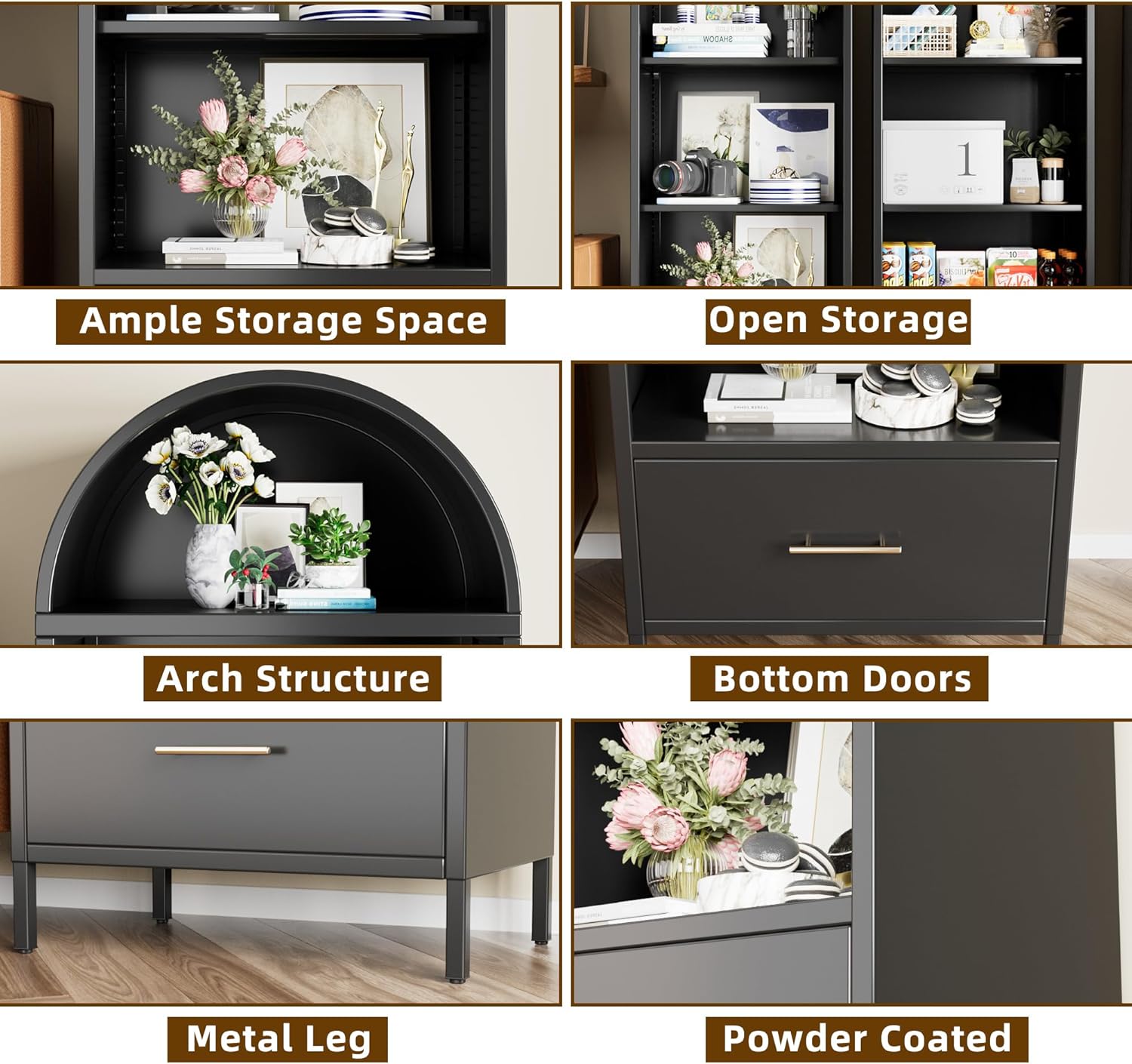 VEXPOR 73" Tall Arched Bookcase with Drawer, Metal Arched Cabinet with 2 Adjustable Shelves, Open Display Shelf for Home Office & Living Room, Heavy Duty Steel Storage Organizer