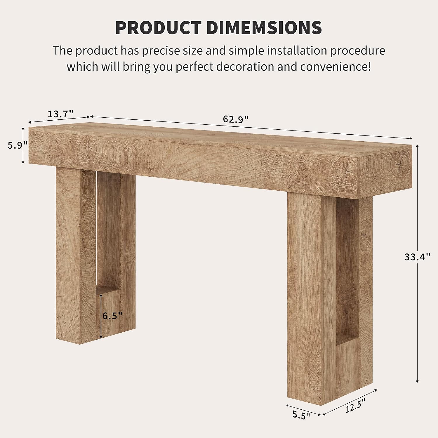 GarveeHome Farmhouse Console Table - 61 in Minimalist Vintage Entryway Table, Storage Rustic Sofa Table with Open Shelves for Hallway, Living Room, Foyer, Bedroom - Knife Cut Wood Grain