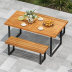 HAPPYGRILL Acacia Wood Bench for 2 People, Outdoor Dining Bench with Metal Legs & Adjustable Foot Pads, for Entryway, Garden, Poolside, Balcony, 800 LBS (1)