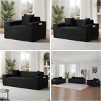 Boneless Sectional Sofa 3 Piece Set with Cup Holders & Side Pockets, Modern Corduroy Fabric Deep Seat Cloud Couch Living Room, Office, No Assembly (Black)