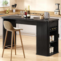 ONBRILL 59 Inch Kitchen Island with Storage, Fluted Counter Height Table, Mid-Century Modern Kitchen Island Table with Sliding Door, Home Bar Tables with Wine Rack and Drawers Black