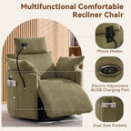 FOXHUNTER Power Nursery Rocking Chairs Glider Rocking Chair 300°Swivel Rocking Recliner with USB Charging Port and Phone Holder,Footrest&Side Pockets,for Living Room,Chenille,Green