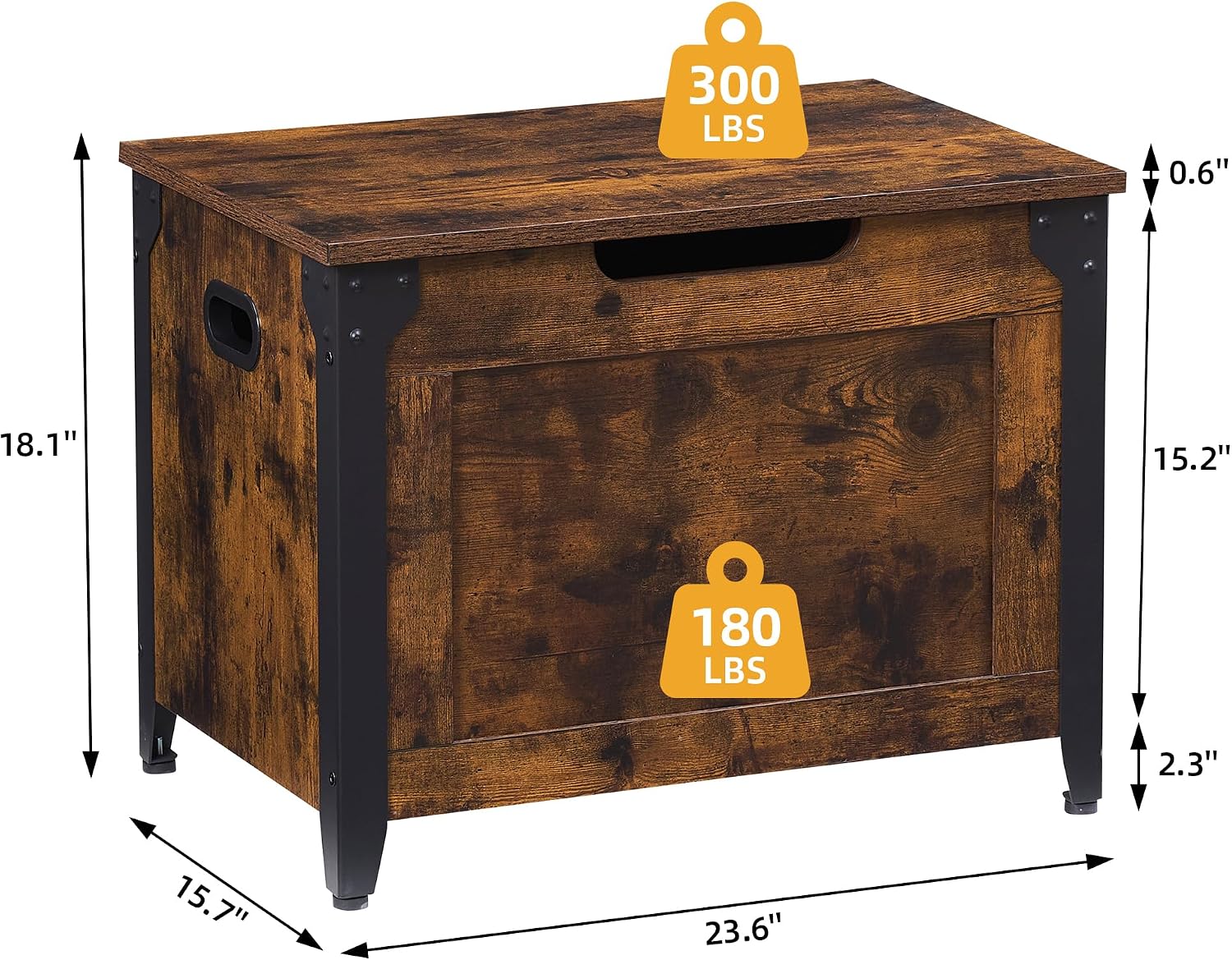 IDEALHOUSE Storage Bench, 23.6" Retro Wooden Storage Chest with 2 Safety Hinges, Loads 300 lb, Easy Assembly, Storage Ottoman Bench for Bedroom Entryway Living Room, Rustic Brown