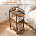 HOOBRO End Table, Rolling Narrow Side Table with Charging Station, with Adjustable Feet and Wheels, Narrow Slim Beside Table for Small Spaces, Living Room, Rustic Brown and Black BF365UBZ01